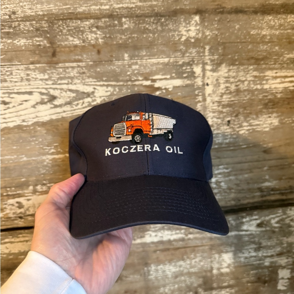 Vintage SnapBack Koczera Oil truck embroidered navy blue good shape.